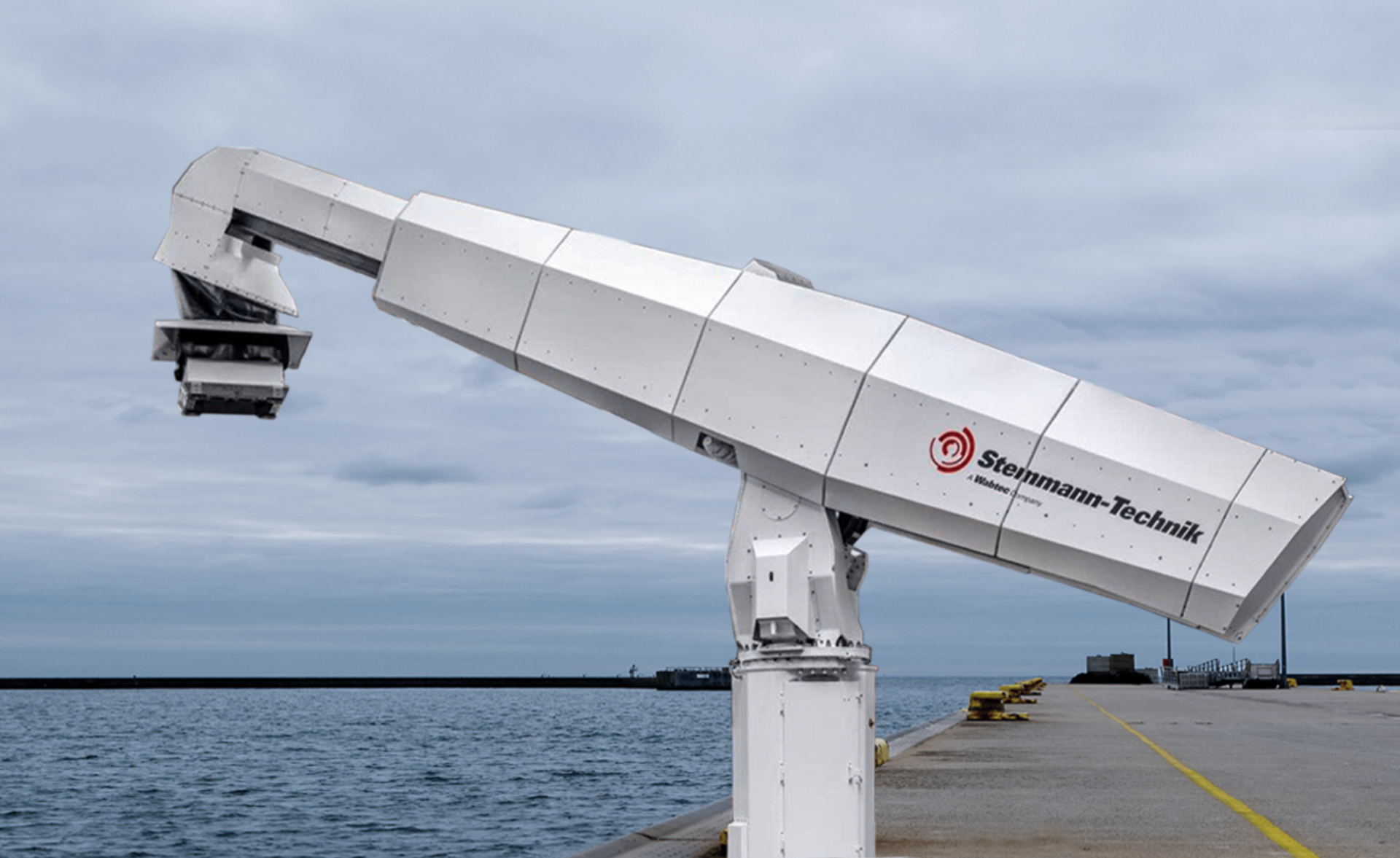 Stemmann-Technik automated ferry charging arm on a pier