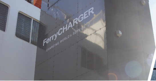FerryCHARGER branding on vessel side — charging world's seaside